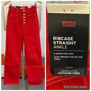 ❣️🆕Levi's® Premium RIBCAGE STRAIGHT PATCH POCKET RED WOMEN'S JEANS❣️